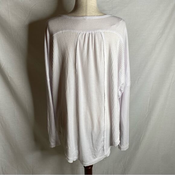 Free People Leo Henley White Waffle Knit Flowy Long Sleeve Top size small - Picture 4 of 7